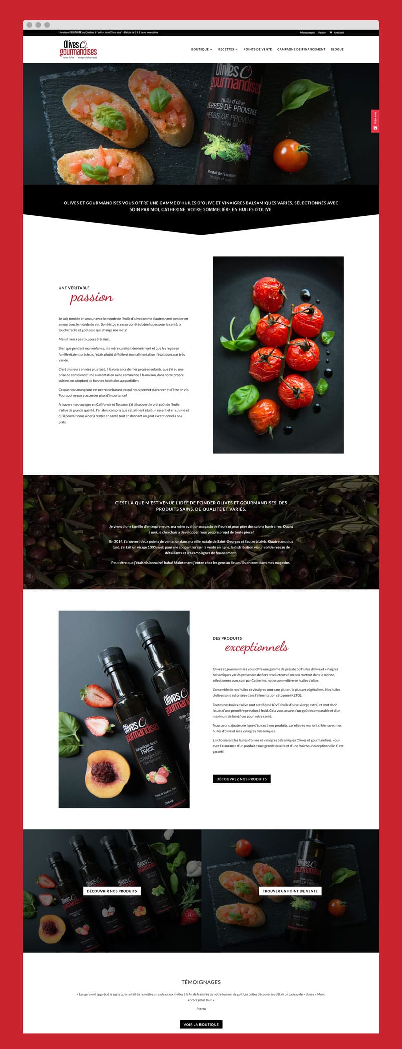 Olives et gourmandises - Un site web réalisé par Kaylynne Johnson